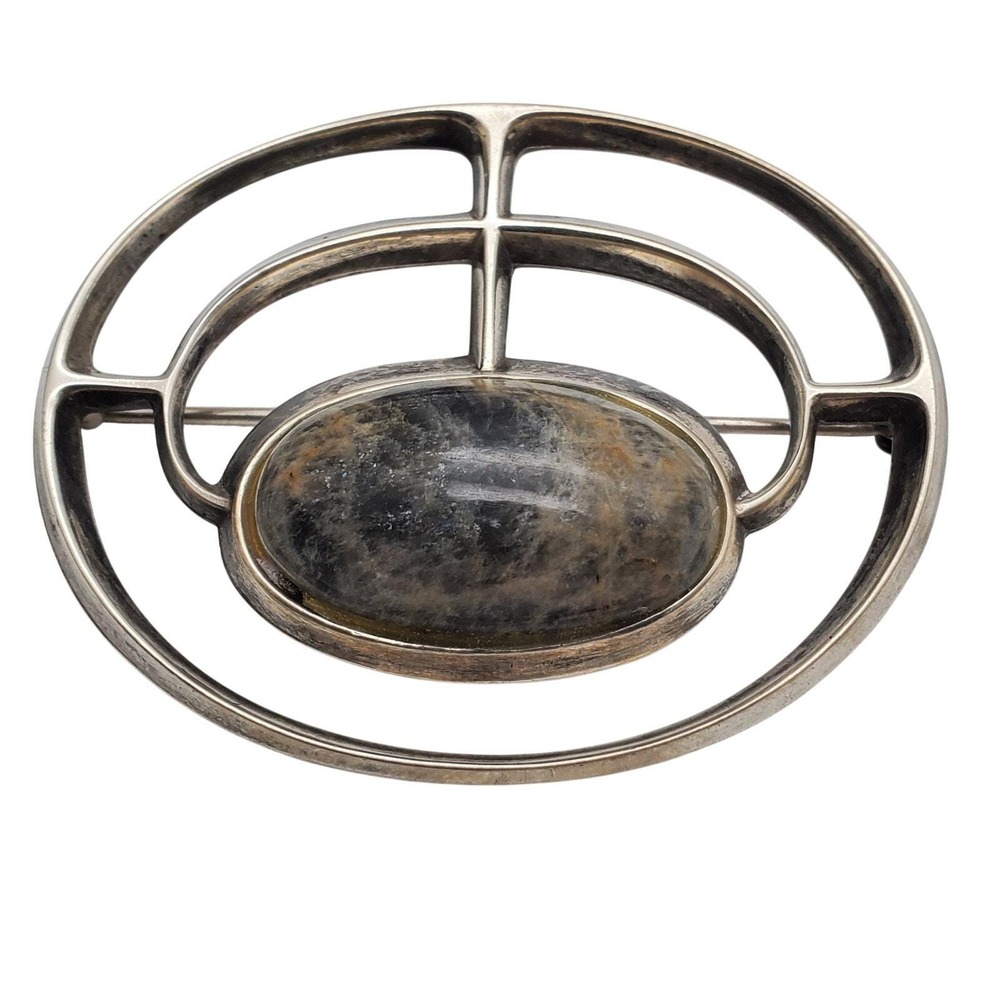 Sterling Silver 925 Stone Brooch David Andersen Norway Bjorn Ostern Abstract Pin - Picture 8 of 8